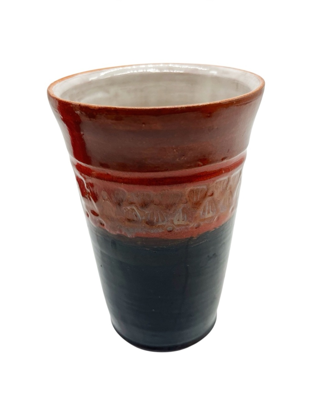 Artisian Style Tumbler Or Vase Two Tone Glaze With Makers Mark